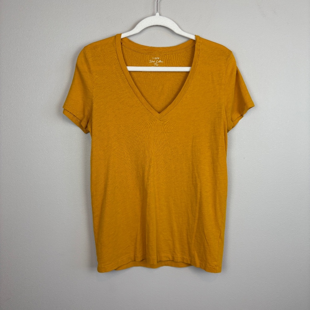 J.Crew Slub Cotton V-neck Tee in Warm Marigold - Size Medium
